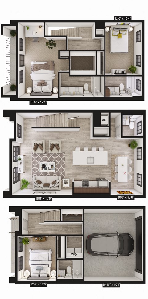Floor plan for 3 beds, 3.5 baths, 2112 sqft